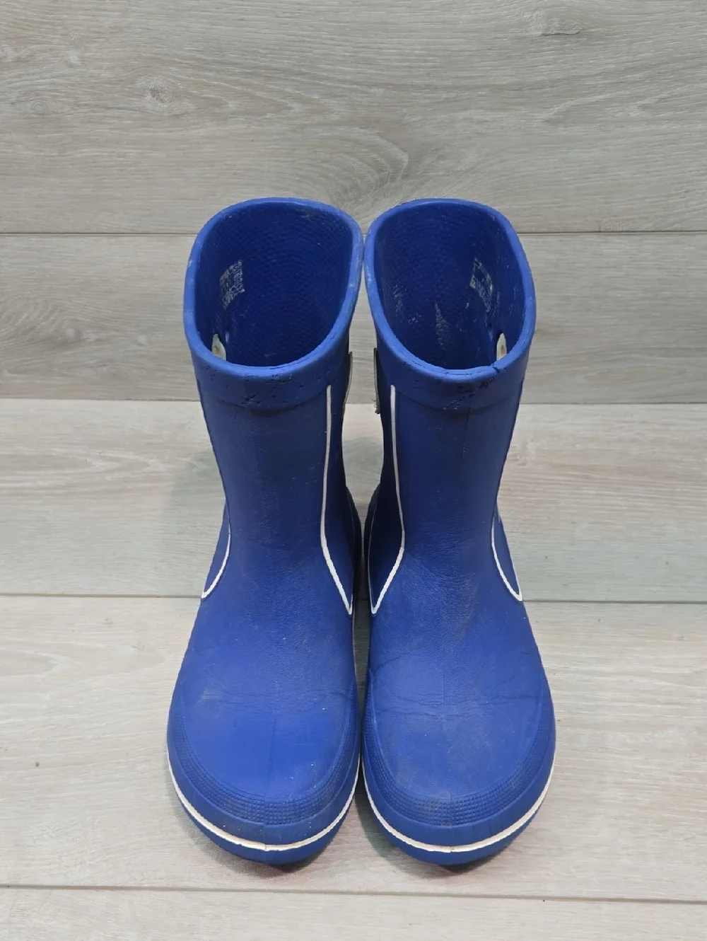 Crocs Big Boy Kids Blue Waterproof Rain Boots with White Trim Shoes RubberJ3